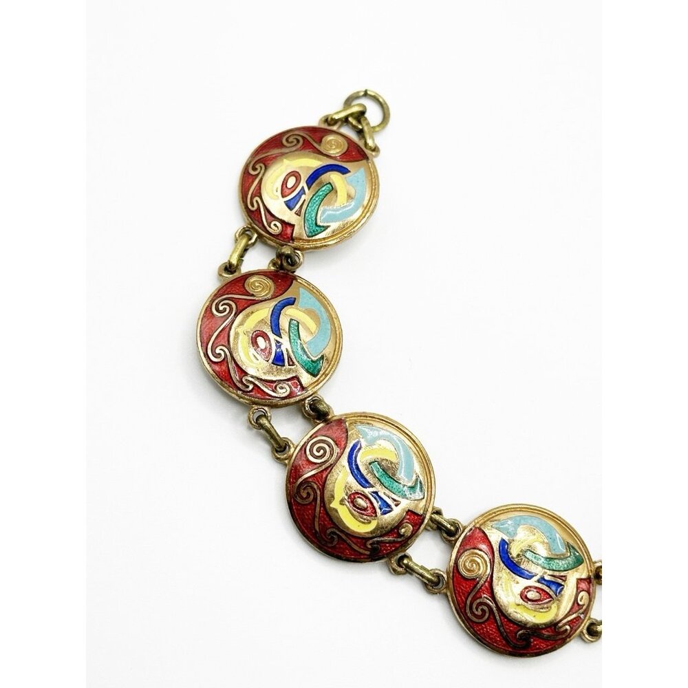 Vintage Goldtone Celtic‎ Tara Ware Colorful Enamel Bracelet 7.5” - Picture 3 of 9